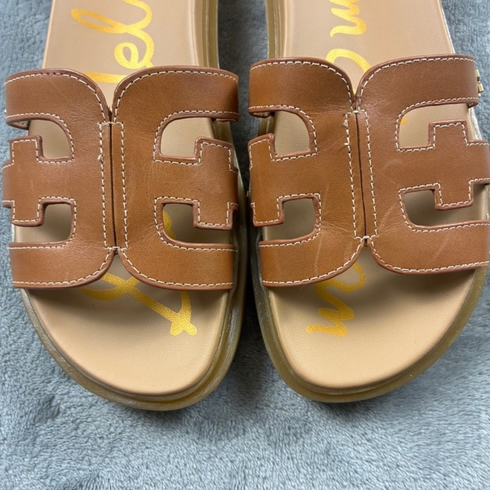 Sam Edelman Valeri Platform Slide Sandals Womens 6M Brown Leather Cutout Logo - Picture 10 of 15